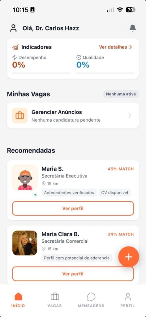 Tela inicial do app Secrê para médicos e clínicas